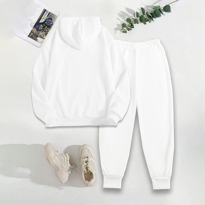 Women's Solid 2-Piece Set Letter Print Hoodie Jogger Pants Casual Tracksuit