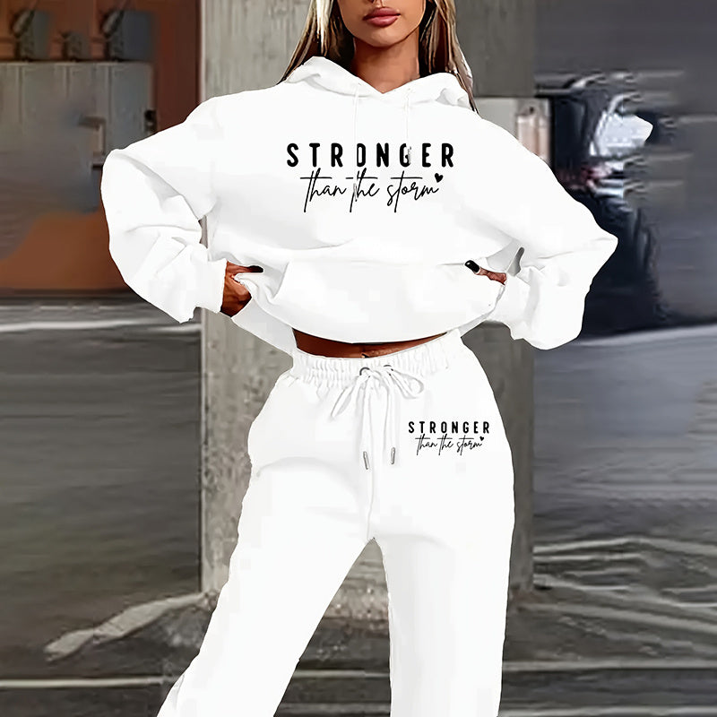 Women's Solid 2-Piece Set Letter Print Hoodie Jogger Pants Casual Tracksuit
