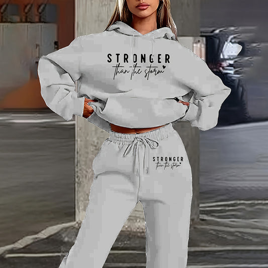 Women's Solid 2-Piece Set Letter Print Hoodie Jogger Pants Casual Tracksuit