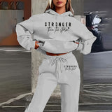 Women's Solid 2-Piece Set Letter Print Hoodie Jogger Pants Casual Tracksuit