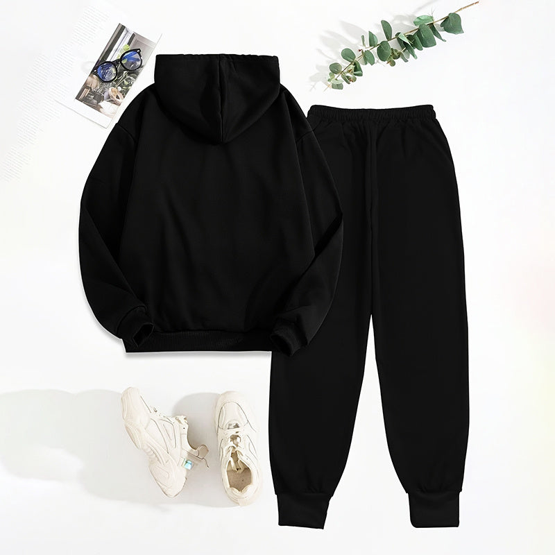 Women's Solid 2-Piece Set Letter Print Hoodie Jogger Pants Casual Tracksuit