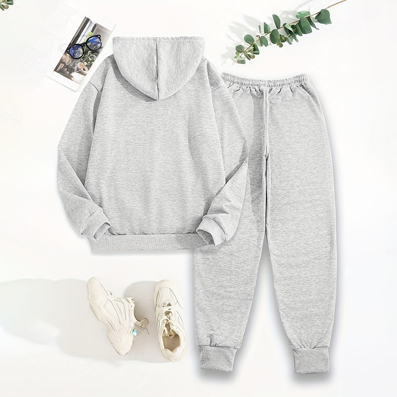 Women's Solid 2-Piece Set Letter Print Hoodie Jogger Pants Casual Tracksuit