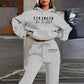 Women's Solid 2-Piece Set Letter Print Hoodie Jogger Pants Casual Tracksuit