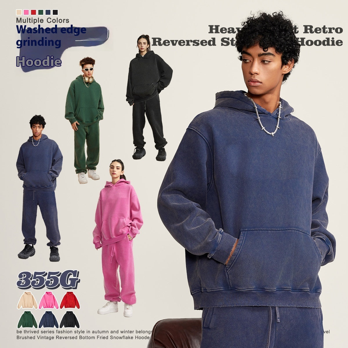 Hoodies Washed-out Vintage Fleece-lined Hooded